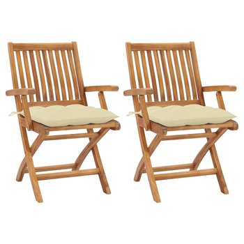Krzesła ogrodowe, 2 szt., kremowe poduszki, lite drewno tekowe - vidaXL