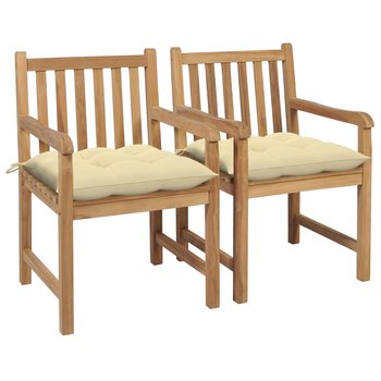 Krzesła ogrodowe, 2 szt., kremowe poduszki, lite drewno tekowe - vidaXL