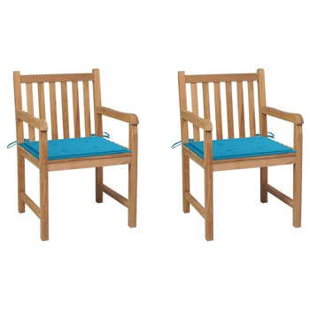 Krzesła ogrodowe, 2 szt., niebieskie poduszki, drewno tekowe - vidaXL