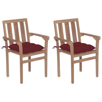 Krzesła ogrodowe, 2 szt., poduszki w kolorze wina, tekowe - vidaXL
