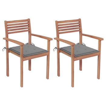 Krzesła ogrodowe, 2 szt., szare poduszki, lite drewno tekowe - vidaXL