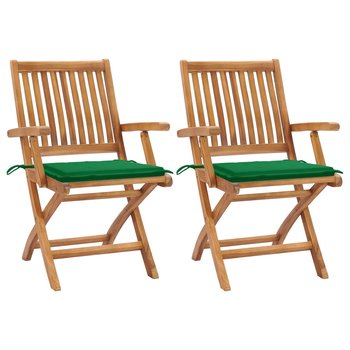 Krzesła ogrodowe, 2 szt., zielone poduszki, drewno tekowe - vidaXL