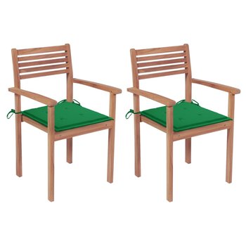 Krzesła ogrodowe, 2 szt., zielone poduszki, lite drewno tekowe - vidaXL