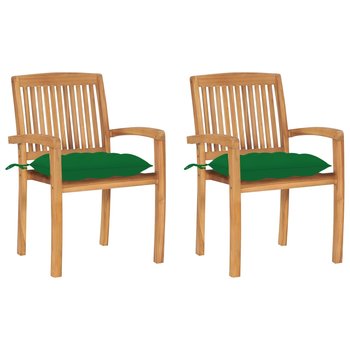 Krzesła ogrodowe, 2 szt., zielone poduszki, lite drewno tekowe - vidaXL