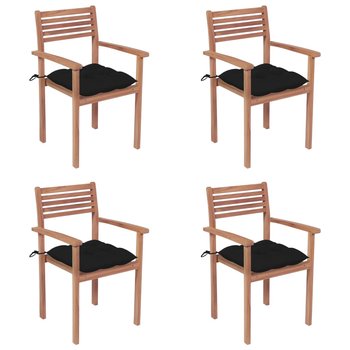 Krzesła ogrodowe, 4 szt., czarne poduszki, drewno tekowe - vidaXL