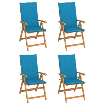 Krzesła ogrodowe, 4 szt., niebieskie poduszki, drewno tekowe - vidaXL