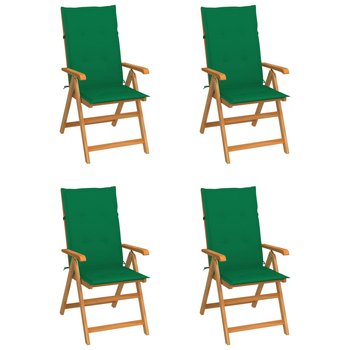 Krzesła ogrodowe, 4 szt., zielone poduszki, drewno tekowe - vidaXL