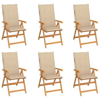 Krzesła ogrodowe, 6 szt., beżowe poduszki, drewno tekowe - vidaXL