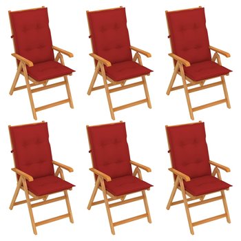 Krzesła ogrodowe, 6 szt., czerwone poduszki, drewno tekowe - vidaXL