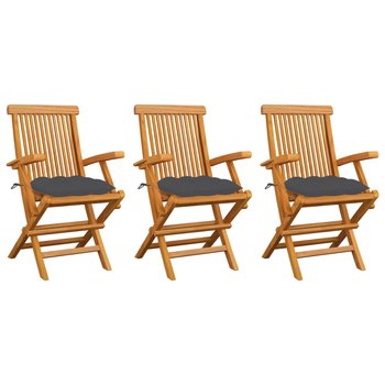 Krzesła ogrodowe, antracytowe poduszki, 3 szt., drewno tekowe - vidaXL
