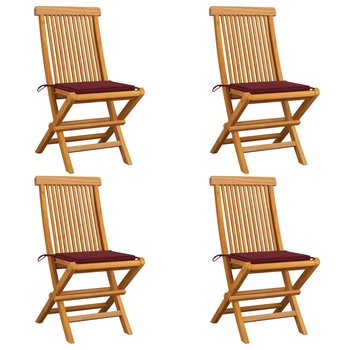 Krzesła ogrodowe, czerwone poduszki, 4 szt., drewno tekowe - vidaXL
