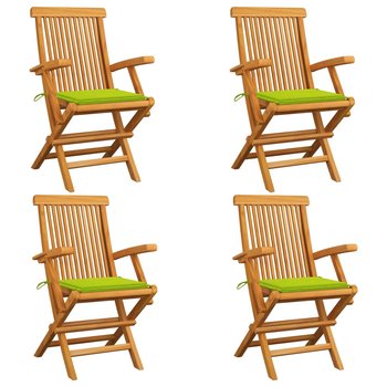 Krzesła ogrodowe, jasnozielone poduszki, 4 szt., drewno tekowe - vidaXL