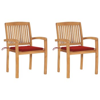 Krzesła ogrodowe tekowe z poduszkami czerwonymi 60 - Zakito Europe