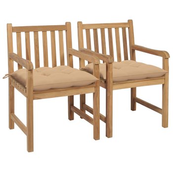 Krzesła ogrodowe z beżowymi poduszkami, 2 szt., drewno tekowe - vidaXL