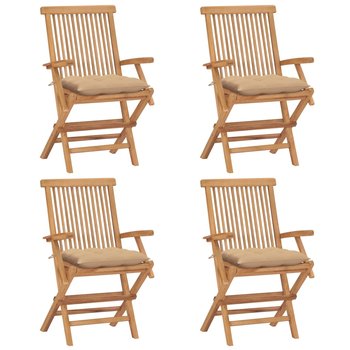 Krzesła ogrodowe z beżowymi poduszkami, 4 szt., drewno tekowe - vidaXL