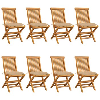 Krzesła ogrodowe z beżowymi poduszkami, 8 szt., drewno tekowe - vidaXL