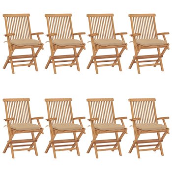 Krzesła ogrodowe z beżowymi poduszkami, 8 szt., drewno tekowe - vidaXL