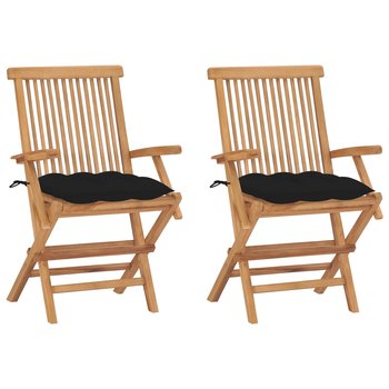 Krzesła ogrodowe z czarnymi poduszkami, 2 szt., drewno tekowe - vidaXL