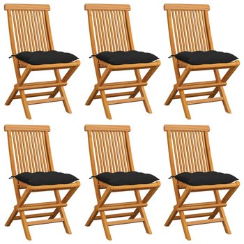Krzesła ogrodowe z czarnymi poduszkami, 6 szt., drewno tekowe - vidaXL