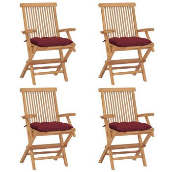 Krzesła ogrodowe z czerwonymi poduszkami, 4 szt., drewno tekowe - vidaXL