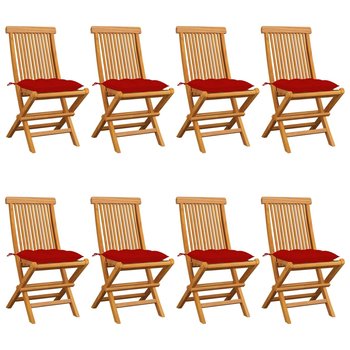 Krzesła ogrodowe z czerwonymi poduszkami, 8 szt., drewno tekowe - vidaXL