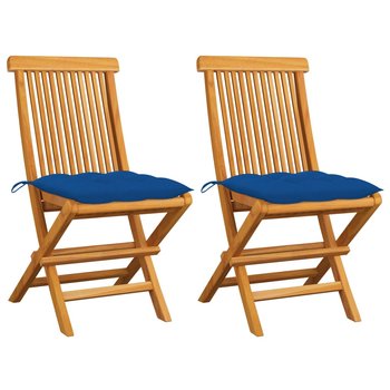 Krzesła ogrodowe z niebieskimi poduszkami, 2 szt., tekowe - vidaXL