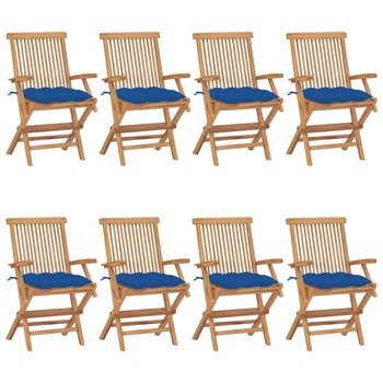 Krzesła ogrodowe z niebieskimi poduszkami, 8 szt., tekowe - vidaXL