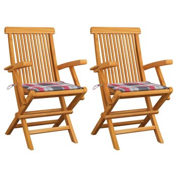Krzesła ogrodowe z poduszkami w czerwoną kratę, 2 szt., tekowe - vidaXL