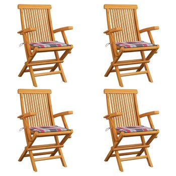 Krzesła ogrodowe z poduszkami w czerwoną kratę, 4 szt., tekowe - vidaXL