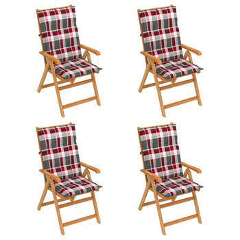 Krzesła ogrodowe z poduszkami w czerwoną kratkę, 4 szt., tekowe - vidaXL