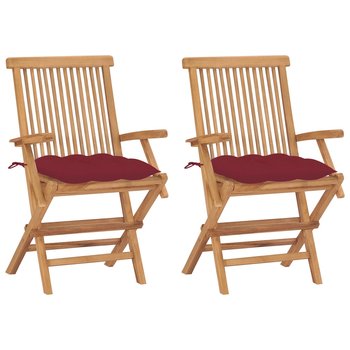 Krzesła ogrodowe z poduszkami w kolorze wina, 2 szt., tekowe - vidaXL