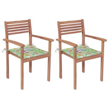 Krzesła ogrodowe z poduszkami w liście, 2 szt., drewno tekowe - vidaXL
