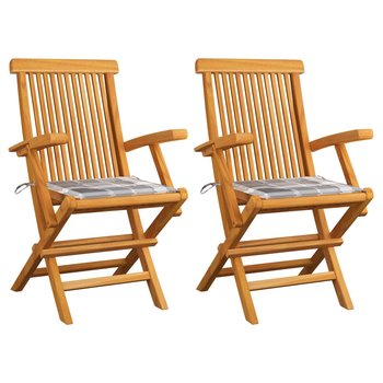 Krzesła ogrodowe z poduszkami w szarą kratę, 2 szt., tekowe - vidaXL