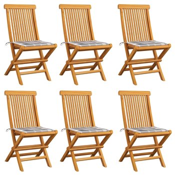 Krzesła ogrodowe z poduszkami w szarą kratę, 6 szt., tekowe - vidaXL