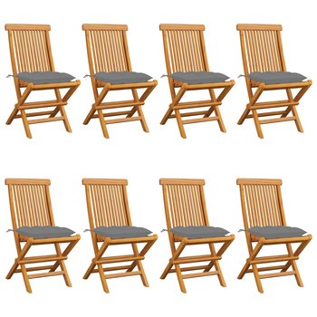 Krzesła ogrodowe z szarymi poduszkami, 8 szt., drewno tekowe - vidaXL