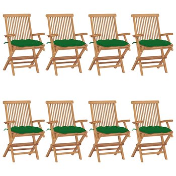 Krzesła ogrodowe z zielonymi poduszkami, 8 szt., drewno tekowe - vidaXL