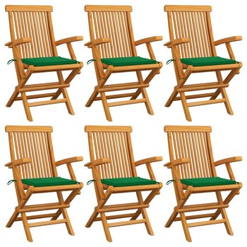 Krzesła ogrodowe, zielone poduszki, 6 szt., drewno tekowe - vidaXL
