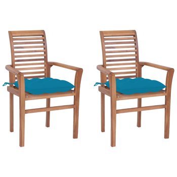Krzesła stołowe, 2 szt., jasnoniebieskie poduszki, tekowe - vidaXL