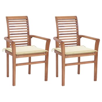 Krzesła stołowe, 2 szt., kremowe poduszki, drewno tekowe - vidaXL