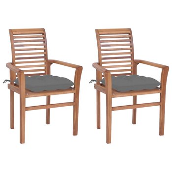 Krzesła stołowe, 2 szt., szare poduszki, drewno tekowe - vidaXL