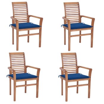 Krzesła stołowe, 4 szt., kobaltowe poduszki, drewno tekowe - vidaXL