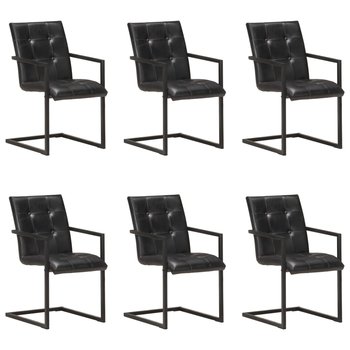 Krzesła stołowe, wspornikowe, 6 szt., czarne, skóra naturalna - vidaXL