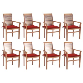 Krzesła stołowe z czerwonymi poduszkami, 8 szt., drewno tekowe - vidaXL