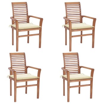 Krzesła stołowe z kremowymi poduszkami, 4 szt., drewno tekowe - vidaXL