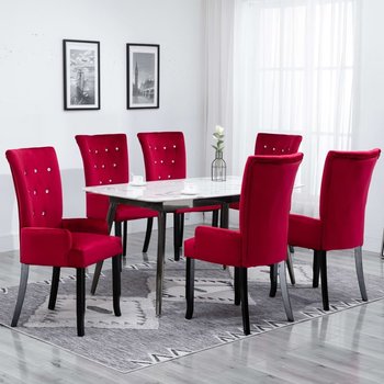 Krzesła stołowe z podłokietnikami VidaXL, czerwone, aksamitne, 6 sztuk - vidaXL