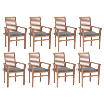 Krzesła stołowe z szarymi poduszkami, 8 szt., drewno tekowe - vidaXL