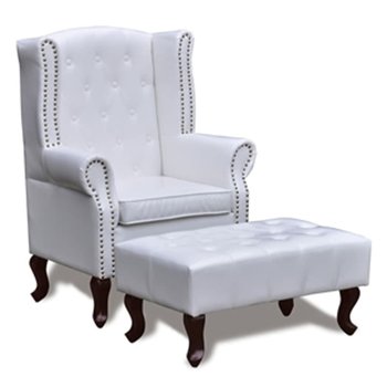 Krzesło Chesterfield z podnóżkiem białe, skóra syn - Zakito Europe