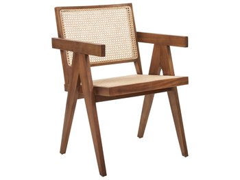 Krzesło drewniane z plecionką rattanową jasne drewno z brązowym WESTBROOK - Beliani