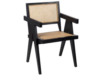 Krzesło drewniane z plecionką rattanową jasne drewno z czarnym WESTBROOK - Beliani
