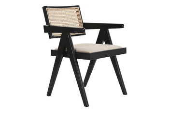 Krzesło drewniane z plecionką wiedeńską i aksamitem kremowe - MIA home